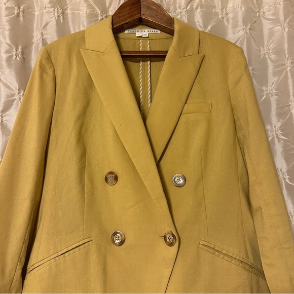 Veronica Beard Nisha Double Breasted Blazer Vintage Yellow Linen Jacket - Picture 4 of 16
